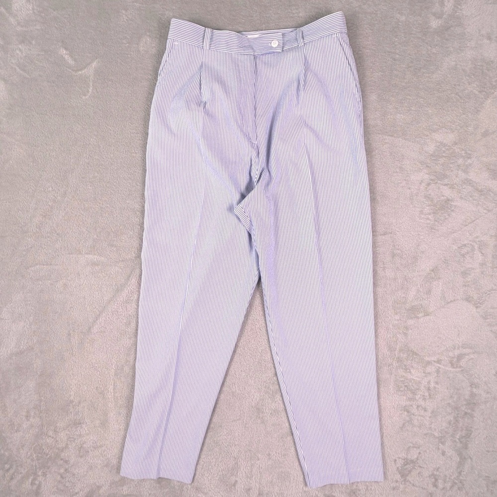 Vintage 90s Talbots 12P Blue White Seersucker Pants USA High Rise Prep Coastal